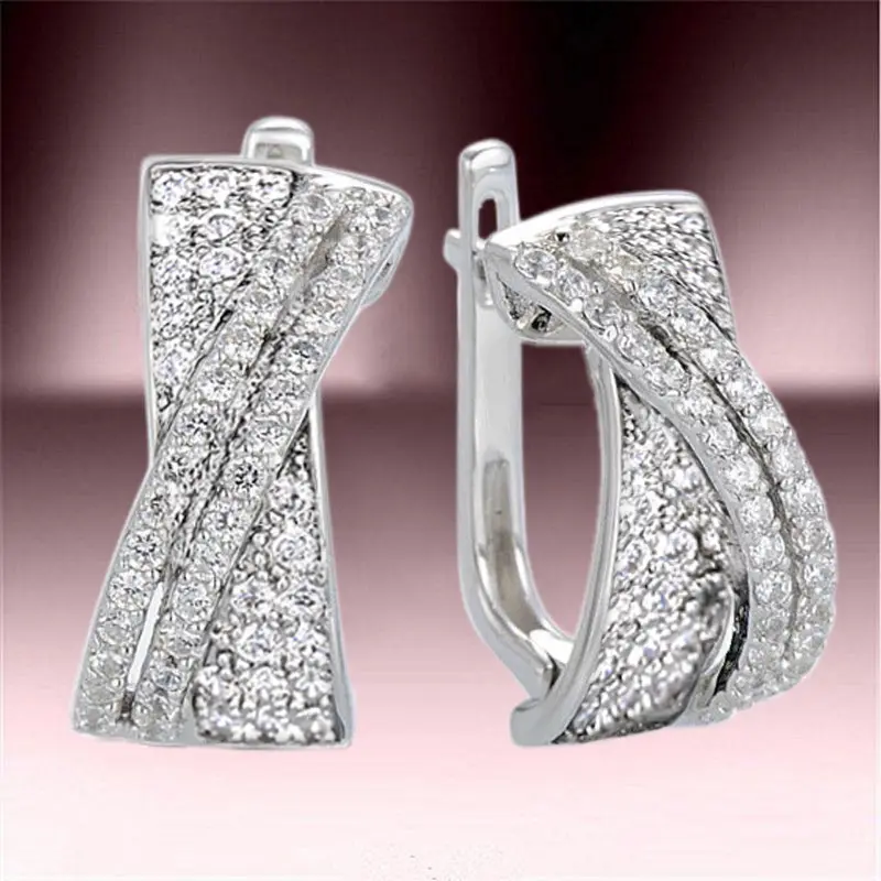 Huitan Cross Hoop Earrings with Black/White Cubic Zirconia Modern Fashion  Women's Earrings Temperament Ear Accessories Jewelry