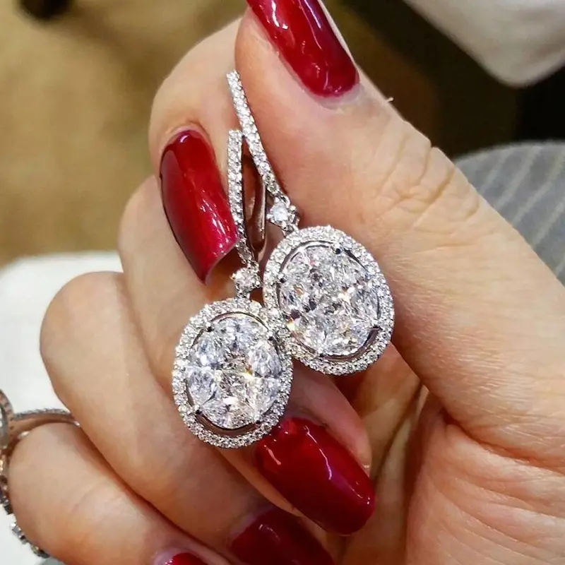 Huitan Classic Gorgeous Drop Earring Silver Color with Shine Oval CZ Stone Wedding Bridal Earring Party Anniversary Gift Earring