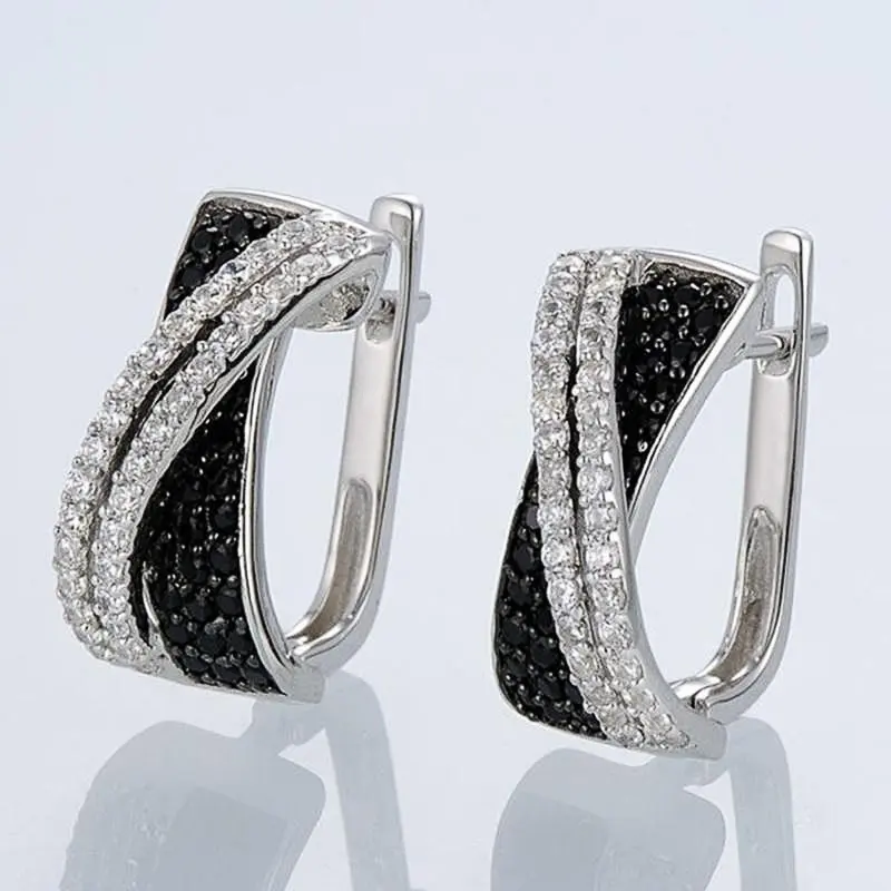 Huitan Cross Hoop Earrings with Black/White Cubic Zirconia Modern Fashion  Women's Earrings Temperament Ear Accessories Jewelry