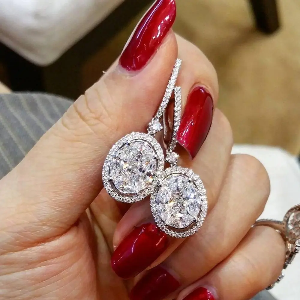 Huitan Classic Gorgeous Drop Earring Silver Color with Shine Oval CZ Stone Wedding Bridal Earring Party Anniversary Gift Earring