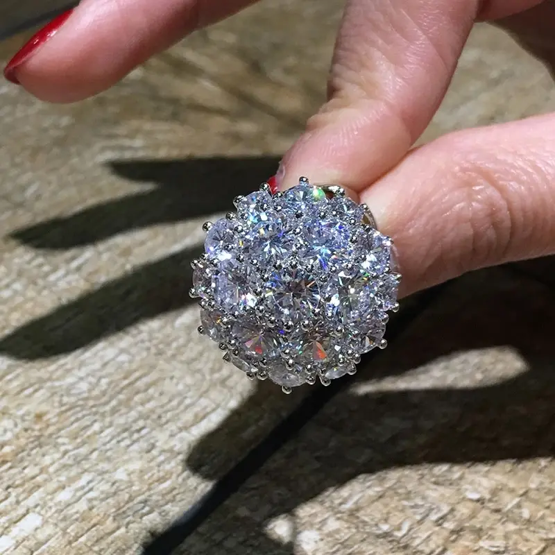 Huitan High Quality Silver Color Women's Rings Bling Bling AAA Cubic Zirconia Statement Accessories Luxury Jewelry Drop Shipping