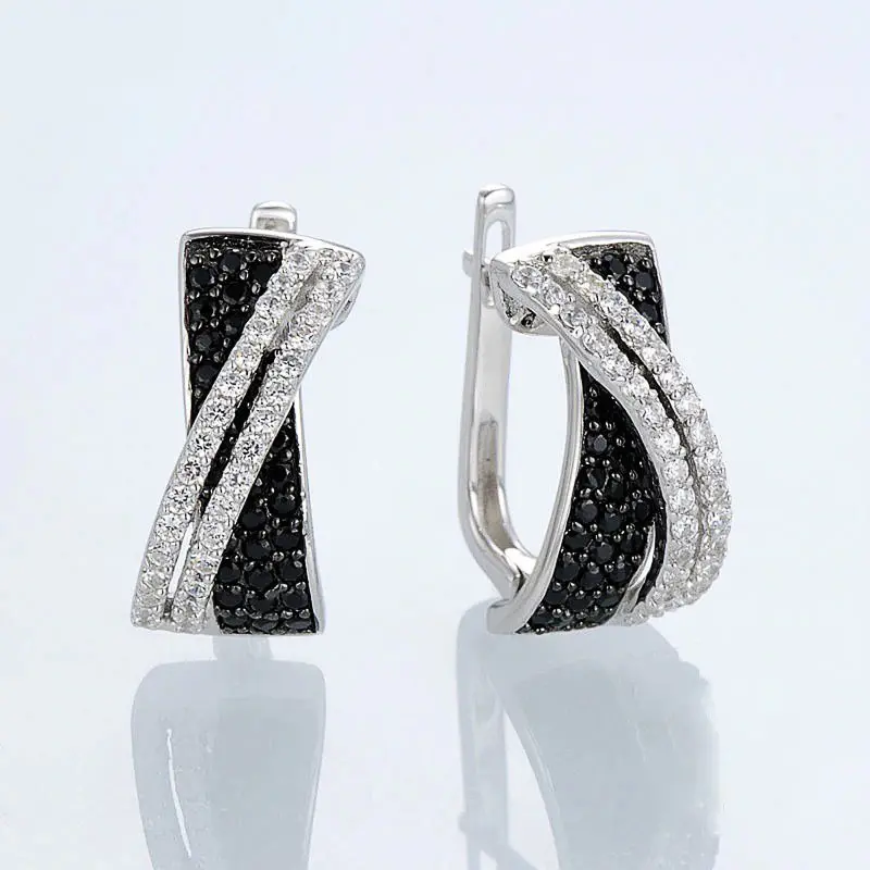 Huitan Cross Hoop Earrings with Black/White Cubic Zirconia Modern Fashion  Women's Earrings Temperament Ear Accessories Jewelry