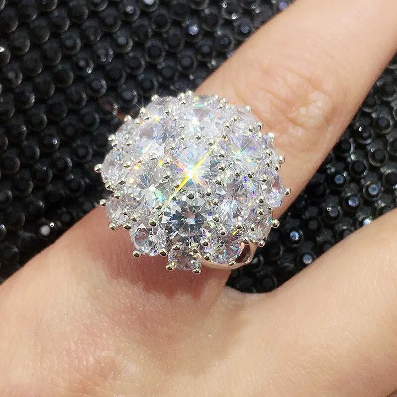 Huitan High Quality Silver Color Women's Rings Bling Bling AAA Cubic Zirconia Statement Accessories Luxury Jewelry Drop Shipping