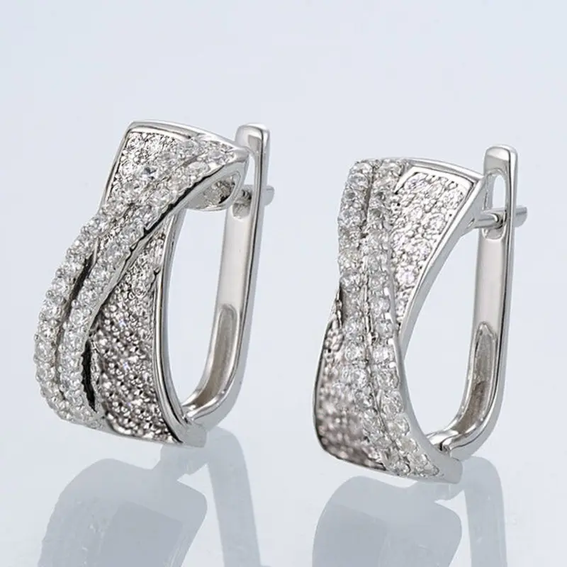 Huitan Cross Hoop Earrings with Black/White Cubic Zirconia Modern Fashion  Women's Earrings Temperament Ear Accessories Jewelry
