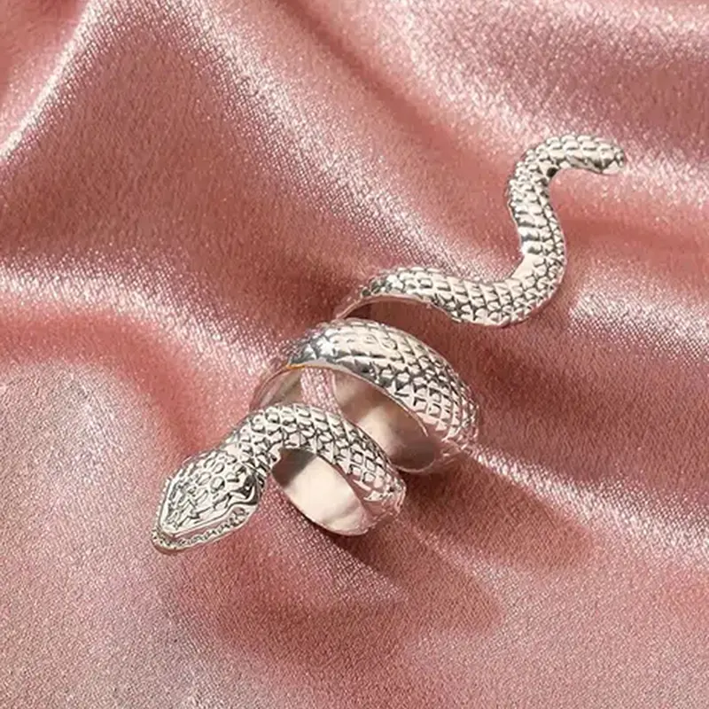 Huitan Women Snake Rings Metallic Style Punk Hip Hop Female Finger Accessories Adjustable Finger-ring Animal Statement Jewelry