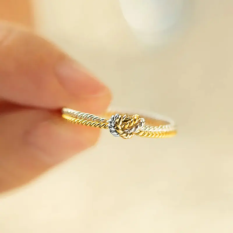 Huitan Two Tone Metal Knot Ring Statement Finger Accessories for Women Modern Fashion Design Female Rings Party Creative Jewelry
