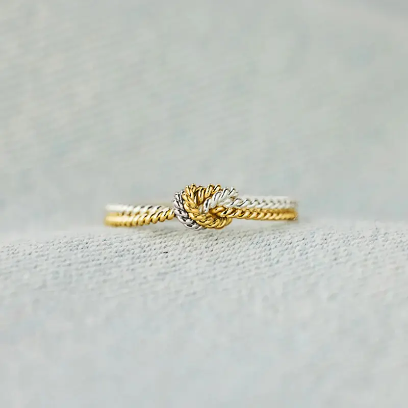 Huitan Two Tone Metal Knot Ring Statement Finger Accessories for Women Modern Fashion Design Female Rings Party Creative Jewelry