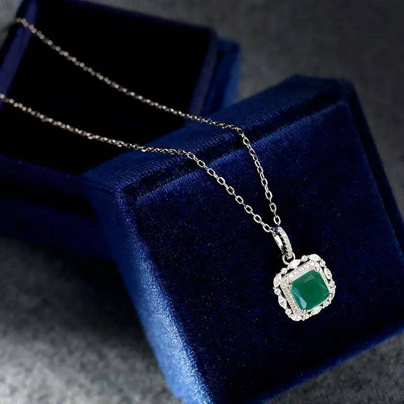 Huitan Noble Lady's Necklace with Square Green CZ Temperament Elegant Pendant Necklace for Women Anniversary Party Trend Jewelry