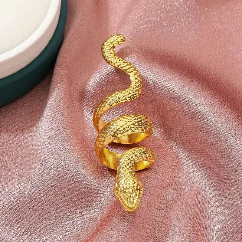 Huitan Women Snake Rings Metallic Style Punk Hip Hop Female Finger Accessories Adjustable Finger-ring Animal Statement Jewelry