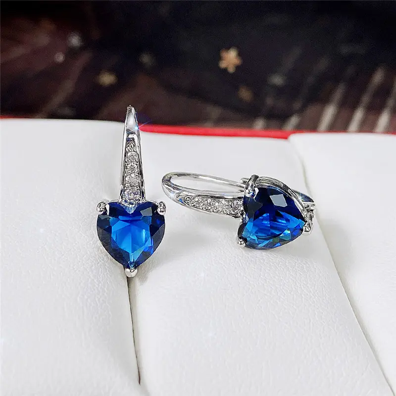 Huitan Gorgeous Blue CZ Heart Drop Earrings Women Engagement Wedding Party Accessories Good Quality Fashion Jewelry Nice Gift