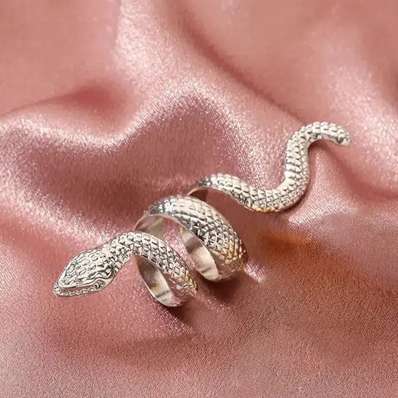 Huitan Women Snake Rings Metallic Style Punk Hip Hop Female Finger Accessories Adjustable Finger-ring Animal Statement Jewelry