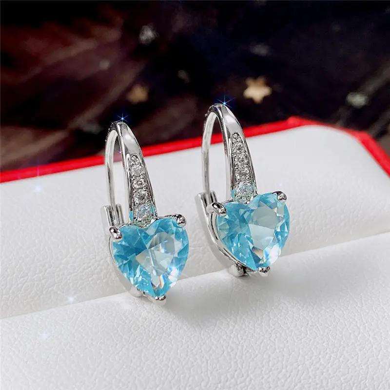 Huitan Gorgeous Blue CZ Heart Drop Earrings Women Engagement Wedding Party Accessories Good Quality Fashion Jewelry Nice Gift