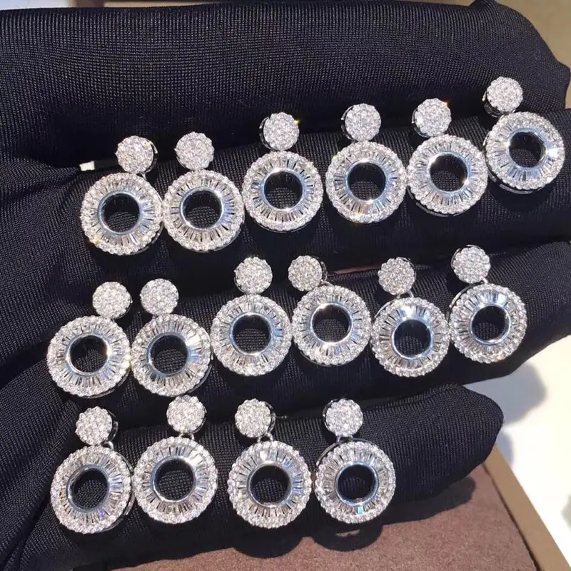 Huitan Luxury Fashion Dangle Earrings for Women Full Bling Bling White CZ Stone Simple Stylish Girls Earrings Party Jewelry Gift