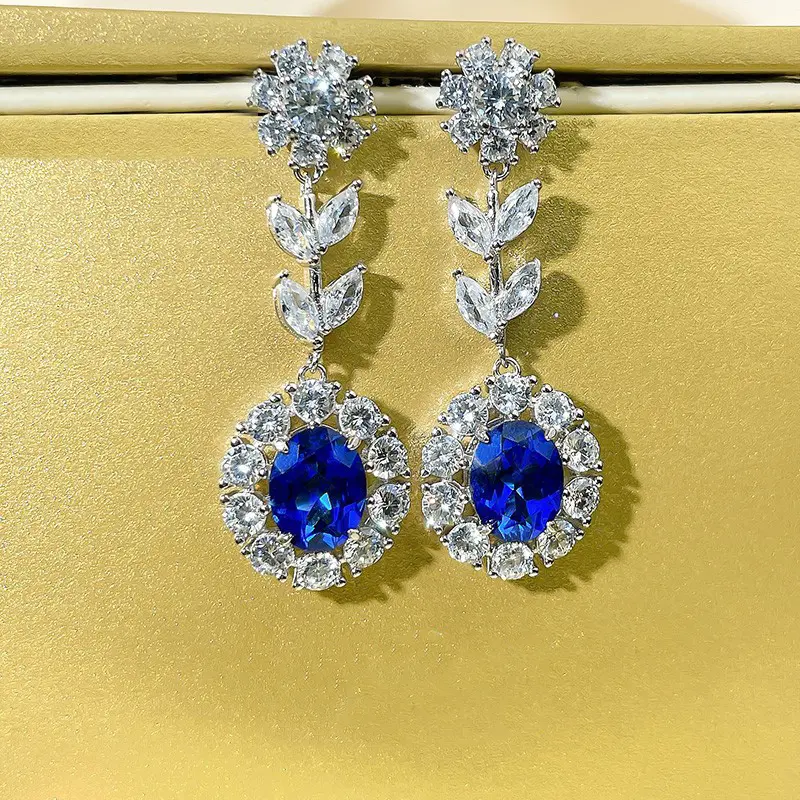 Huitan Novel Design Flower Dangle Earrings with Brilliant Blue/White CZ Silver Color Aesthetic Earrings for Women Trendy Jewelry