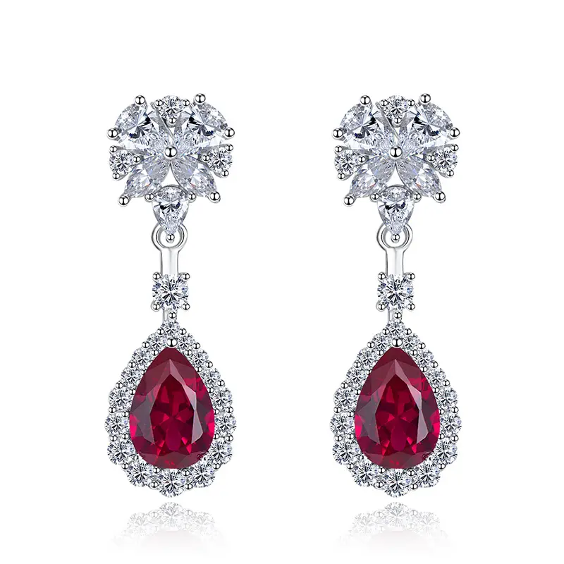 Huitan Pear Red Cubic Zirconia Hanging Earrings for Women Gorgeous Ear Accessories Wedding Party Aesthetic Earrings New Jewelry