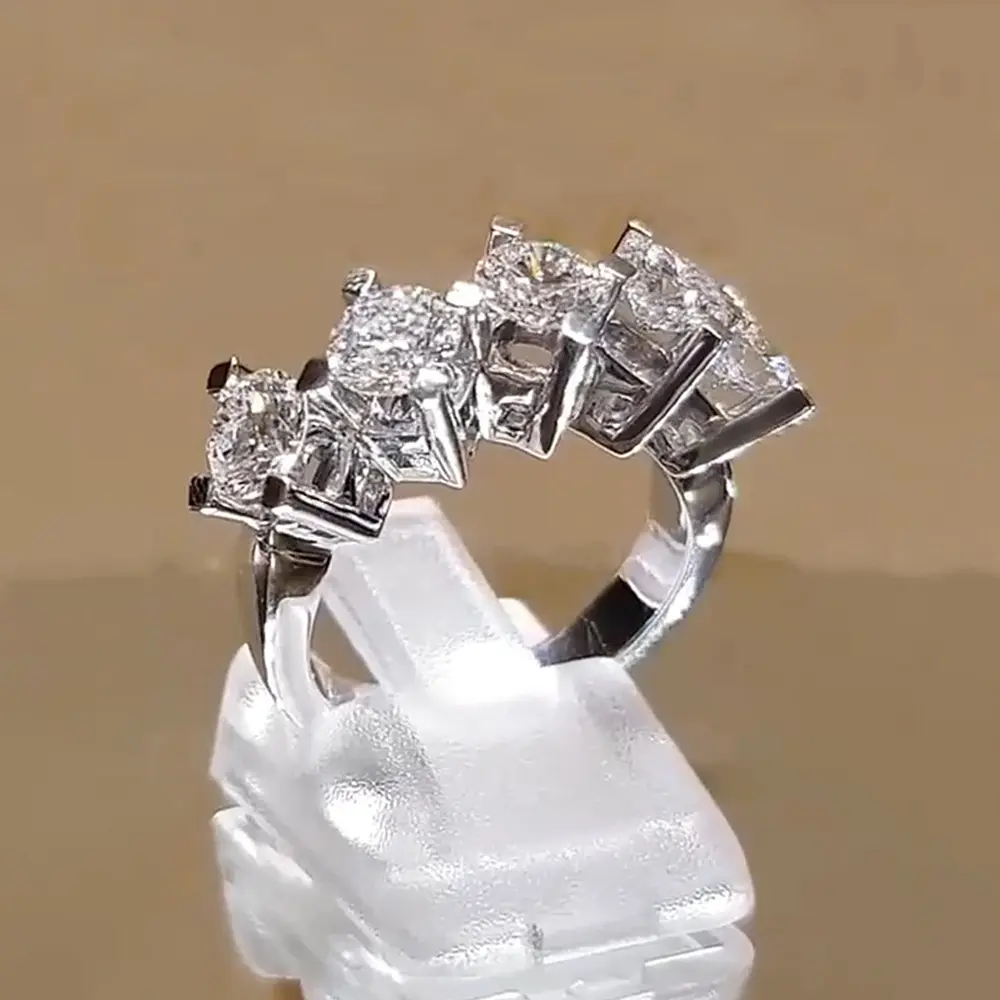 Huitan Simple Stylish Design Women's Rings with 5 AAA CZ Stone Temperament Office Lady's Finger Accessories Statement Jewelry