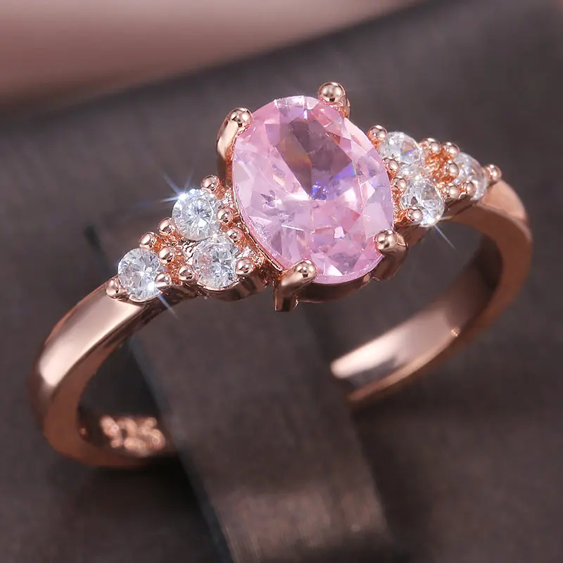 Huitan Romantic Pink AAA Cubic Zircon Stone Princess Rings With Rose Gold Color Engagement Accessories Tiny Delicate Rings