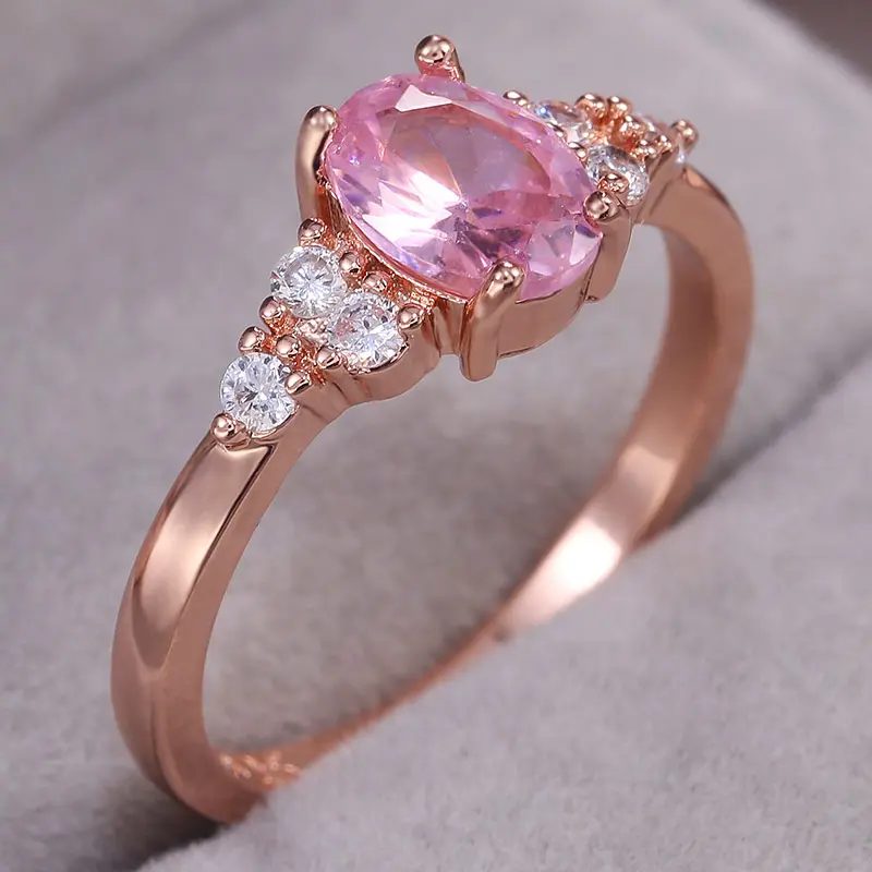 Huitan Romantic Pink AAA Cubic Zircon Stone Princess Rings With Rose Gold Color Engagement Accessories Tiny Delicate Rings