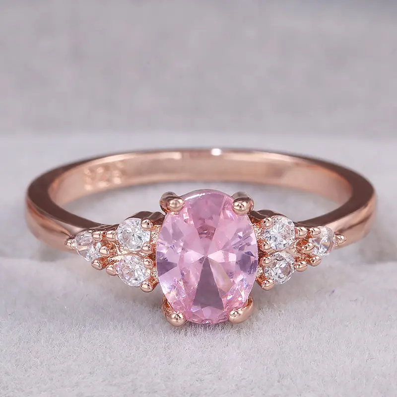 Huitan Romantic Pink AAA Cubic Zircon Stone Princess Rings With Rose Gold Color Engagement Accessories Tiny Delicate Rings