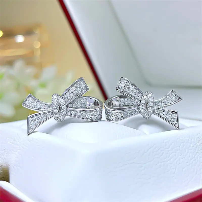 Huitan Fancy Bow Earrings for Women Ear Stud Silver Color Temperament Girls Earrings Gifts Party Daily Wear Statement Jewelry
