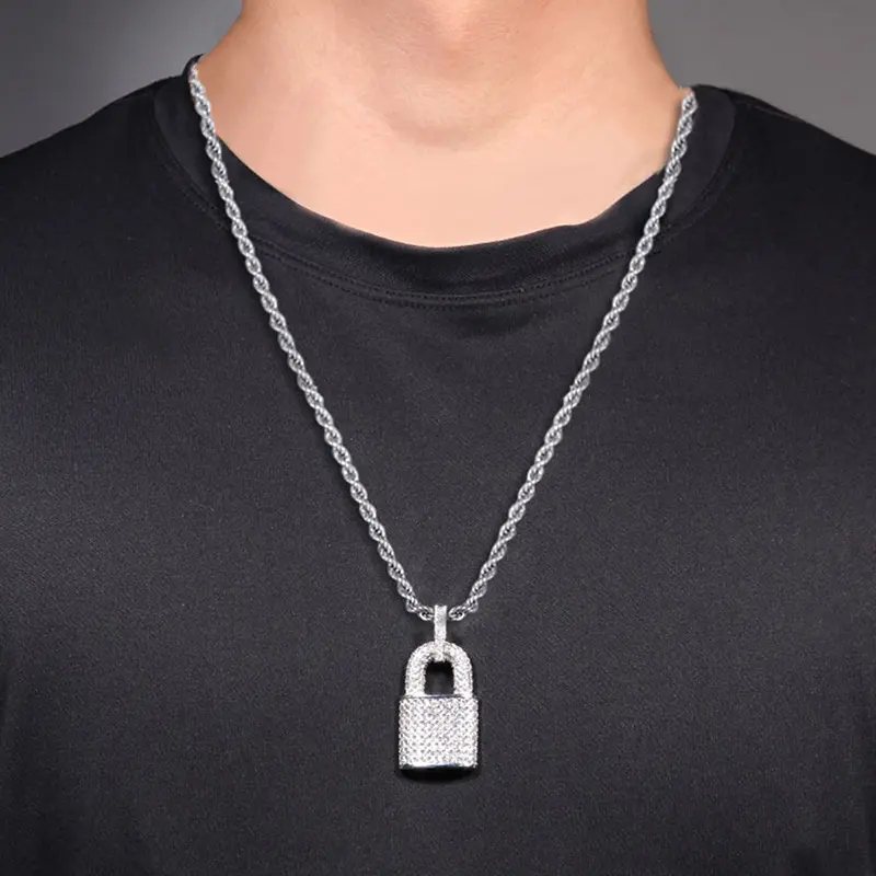 Huitan Hip Hop Lock Pendant Necklace for Women Men Full with Bling Bling CZ Statement Rock Neck Accessories Female Male Jewelry