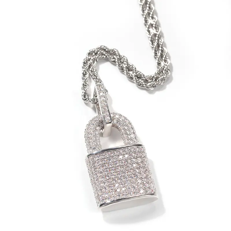 Huitan Hip Hop Lock Pendant Necklace for Women Men Full with Bling Bling CZ Statement Rock Neck Accessories Female Male Jewelry