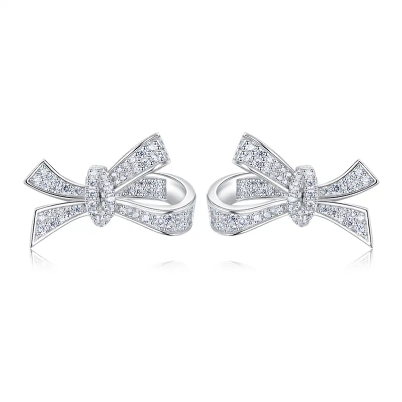 Huitan Fancy Bow Earrings for Women Ear Stud Silver Color Temperament Girls Earrings Gifts Party Daily Wear Statement Jewelry