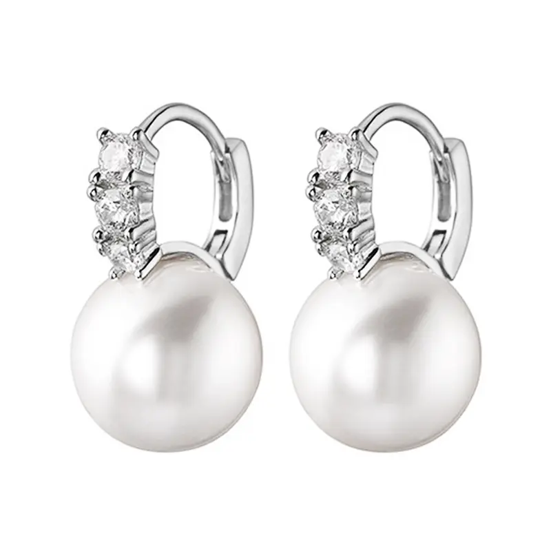 Huitan Elegant Lady Delicate Wedding Earrings Simulated Pearl Shiny Zirconia Pendant Jewelry for Engagement Delicate Accessories