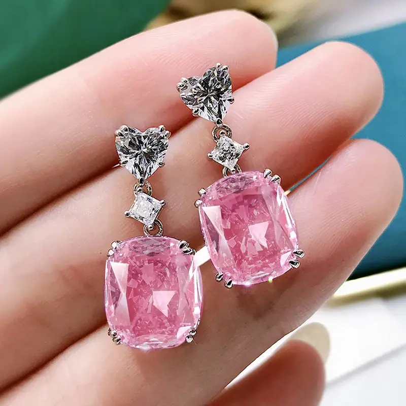 Huitan Unique Pink Cubic Zironia Drop Earrings Female Sweet Romantic Ear Accessories Charms Aesthetic Chic Wedding Party Jewelry