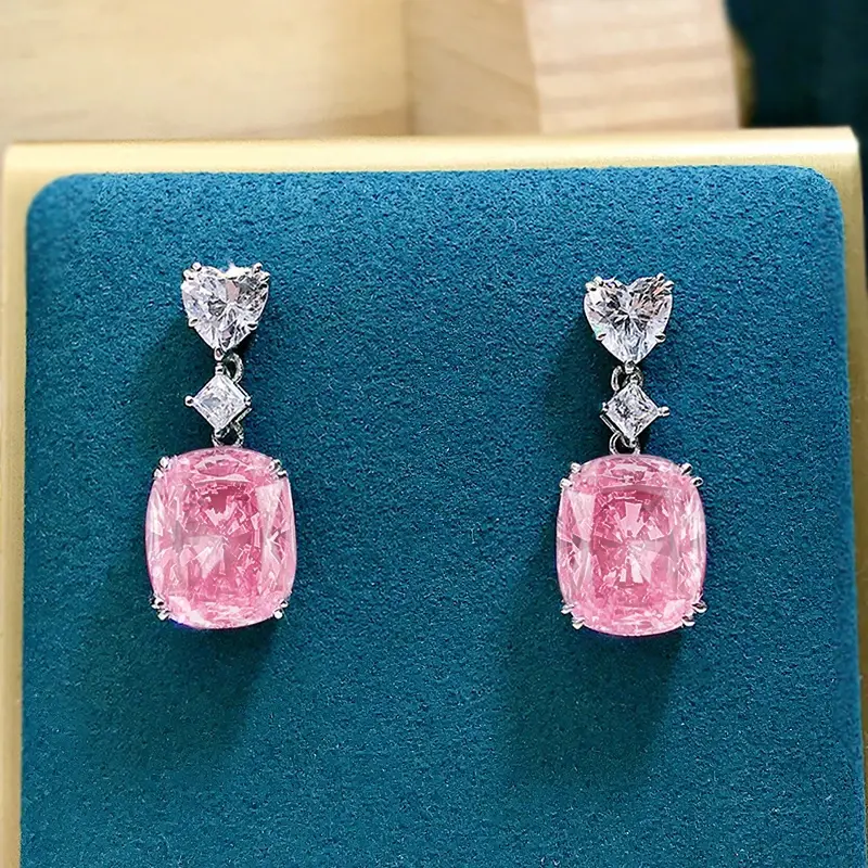 Huitan Unique Pink Cubic Zironia Drop Earrings Female Sweet Romantic Ear Accessories Charms Aesthetic Chic Wedding Party Jewelry