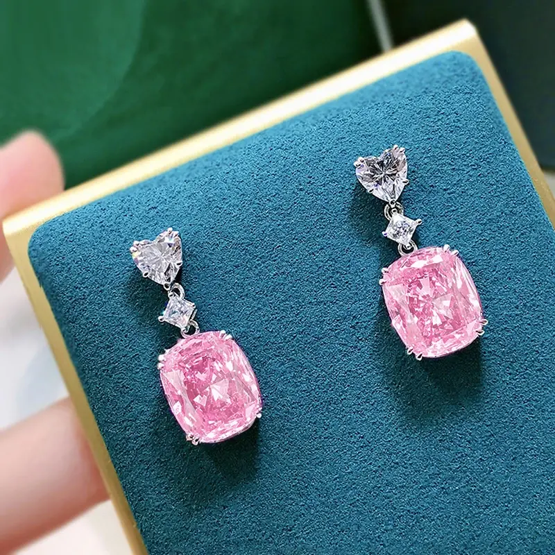 Huitan Unique Pink Cubic Zironia Drop Earrings Female Sweet Romantic Ear Accessories Charms Aesthetic Chic Wedding Party Jewelry