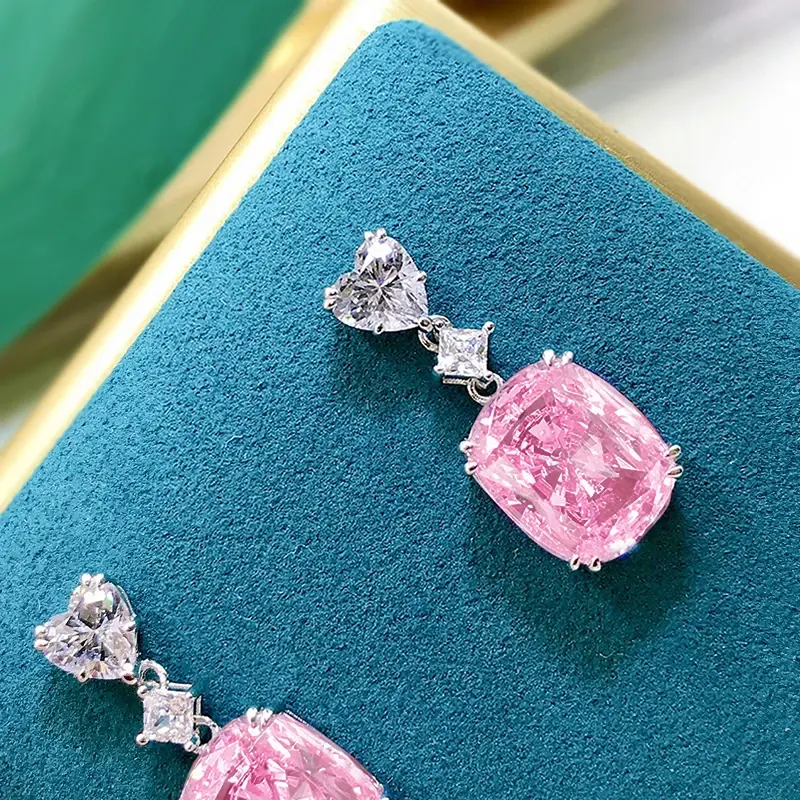 Huitan Unique Pink Cubic Zironia Drop Earrings Female Sweet Romantic Ear Accessories Charms Aesthetic Chic Wedding Party Jewelry