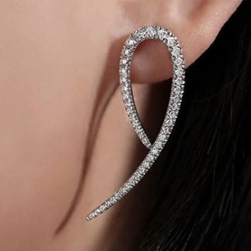 Huitan Fashion Geometric Shaped Women's Earrings Silver Color  White Cubic Zirconia Modern Female Ear Accessories Trendy Jewelry
