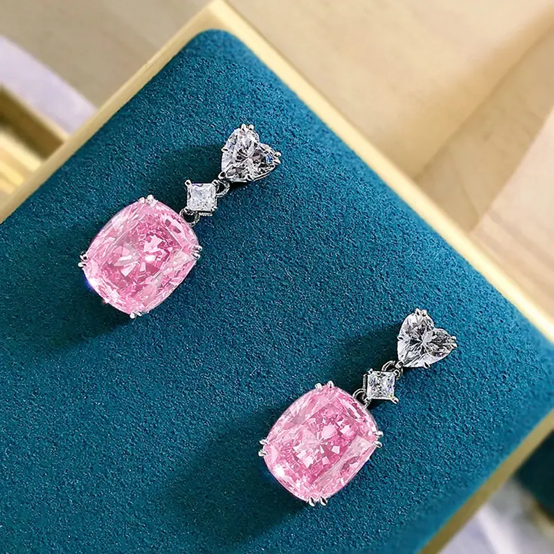 Huitan Unique Pink Cubic Zironia Drop Earrings Female Sweet Romantic Ear Accessories Charms Aesthetic Chic Wedding Party Jewelry