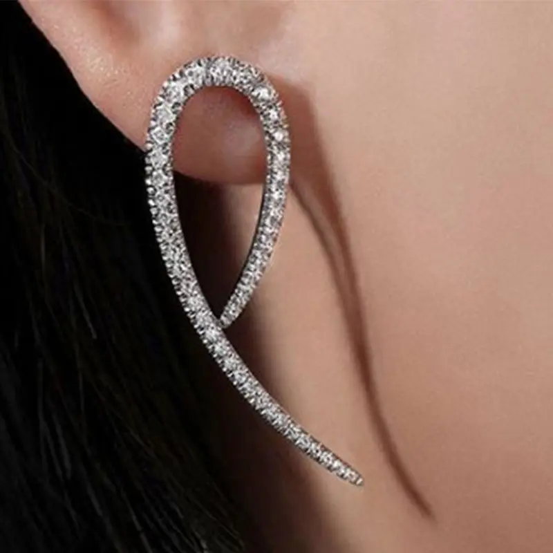 Huitan Fashion Geometric Shaped Women's Earrings Silver Color  White Cubic Zirconia Modern Female Ear Accessories Trendy Jewelry