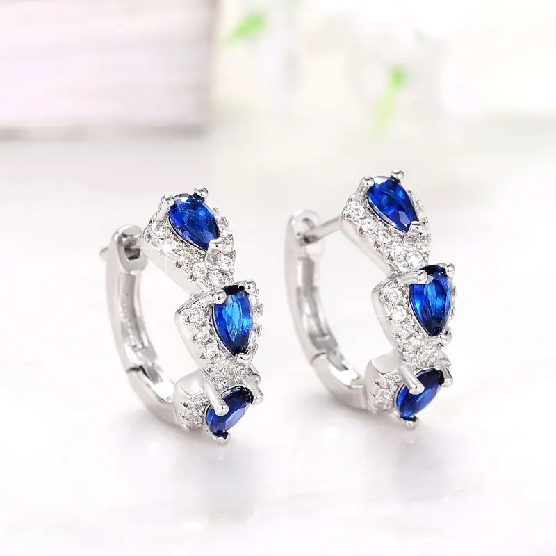 Huitan Trendy Blue/White Cubic Zirconia Hoop Earrings New Fashion Jewelry for Women Wedding Party Temperament Lady's Accessories