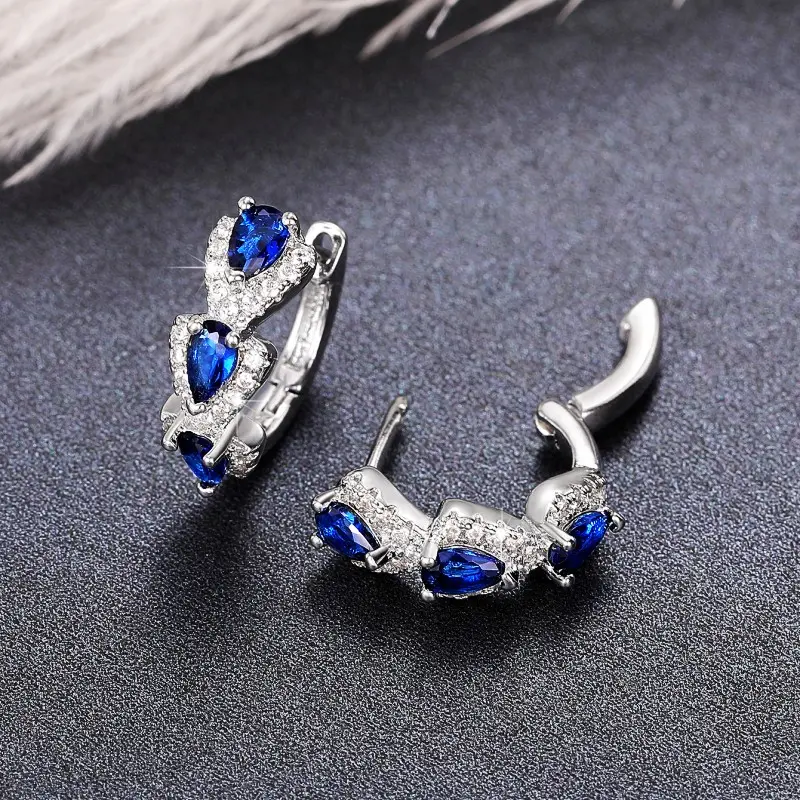 Huitan Trendy Blue/White Cubic Zirconia Hoop Earrings New Fashion Jewelry for Women Wedding Party Temperament Lady's Accessories