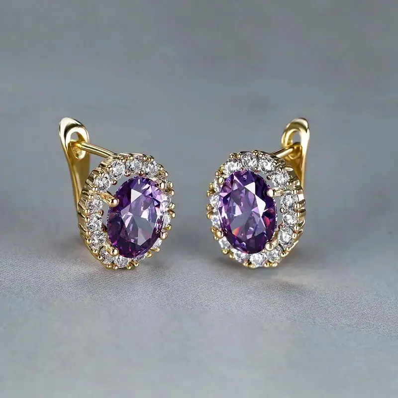 Huitan Luxury Colored Cubic Zirconia Hoop Earrings for Women Red/Purple/Pink/White/Blue CZ Earrings New Fashion Female Jewelry