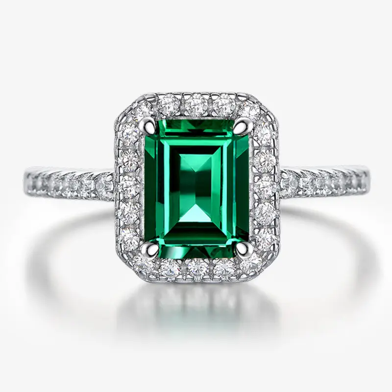 Huitan Noble Green Cubic Zirconia Rings for Women Fashion Contracted Design Geometric Wedding Bands Accessories Trendy Jewelry