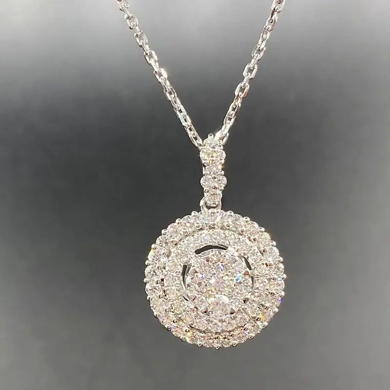 Huitan Cute Round Shaped Pendant Necklace with Full CZ Stone for Women Delicate Accessories Party Daily Wear Trendy Jewelry Gift