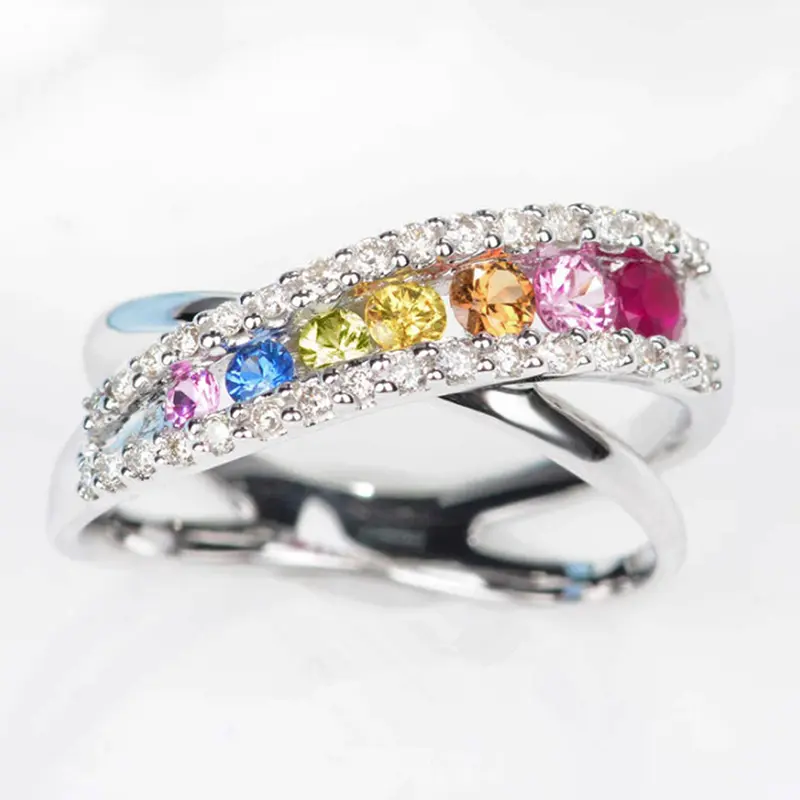 Huitan Lovely Colorful CZ Finger Ring for Women Silver Color Sparkling Cubic Zirconia Cross Accessories Luxury Wedding Jewelry