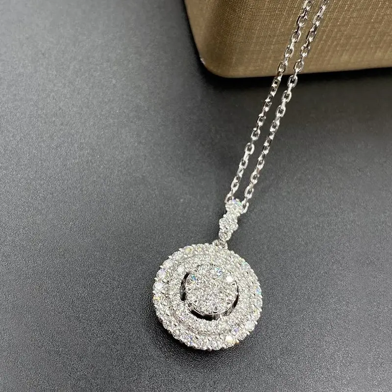 Huitan Cute Round Shaped Pendant Necklace with Full CZ Stone for Women Delicate Accessories Party Daily Wear Trendy Jewelry Gift