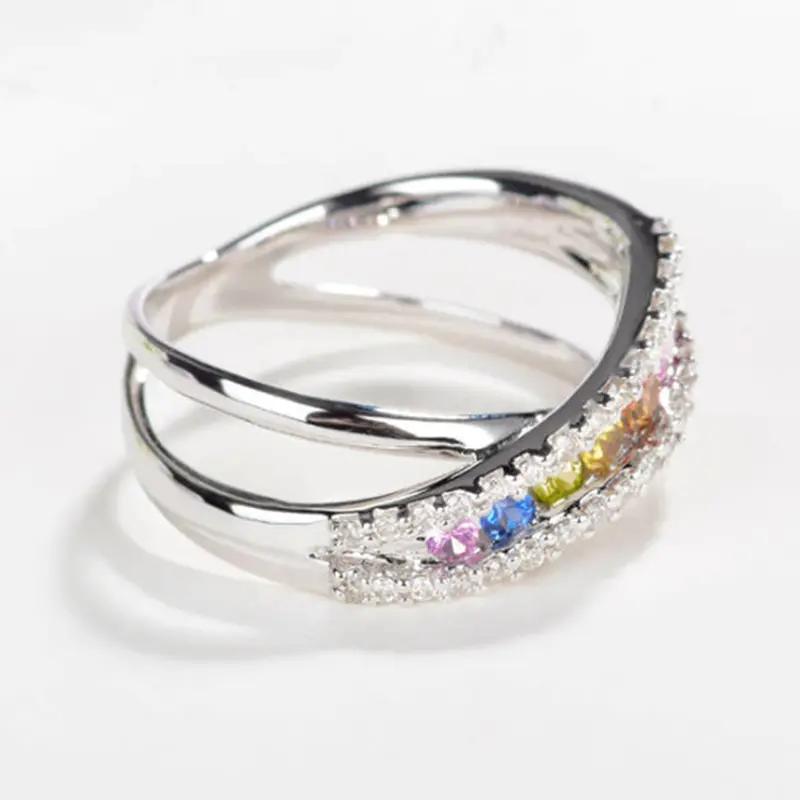Huitan Lovely Colorful CZ Finger Ring for Women Silver Color Sparkling Cubic Zirconia Cross Accessories Luxury Wedding Jewelry