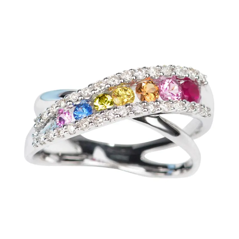 Huitan Lovely Colorful CZ Finger Ring for Women Silver Color Sparkling Cubic Zirconia Cross Accessories Luxury Wedding Jewelry