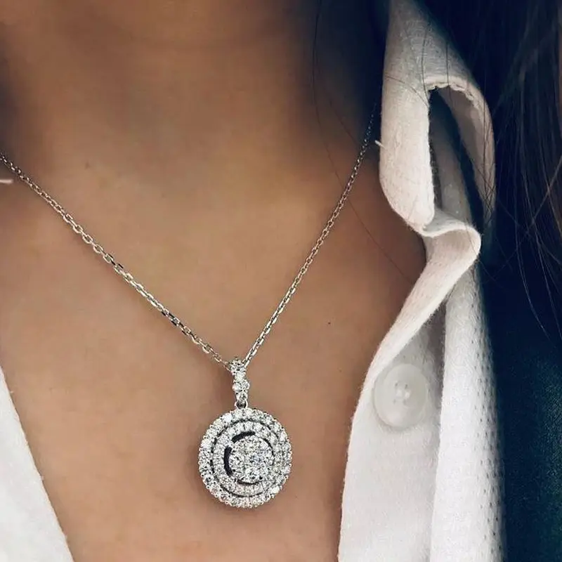 Huitan Cute Round Shaped Pendant Necklace with Full CZ Stone for Women Delicate Accessories Party Daily Wear Trendy Jewelry Gift