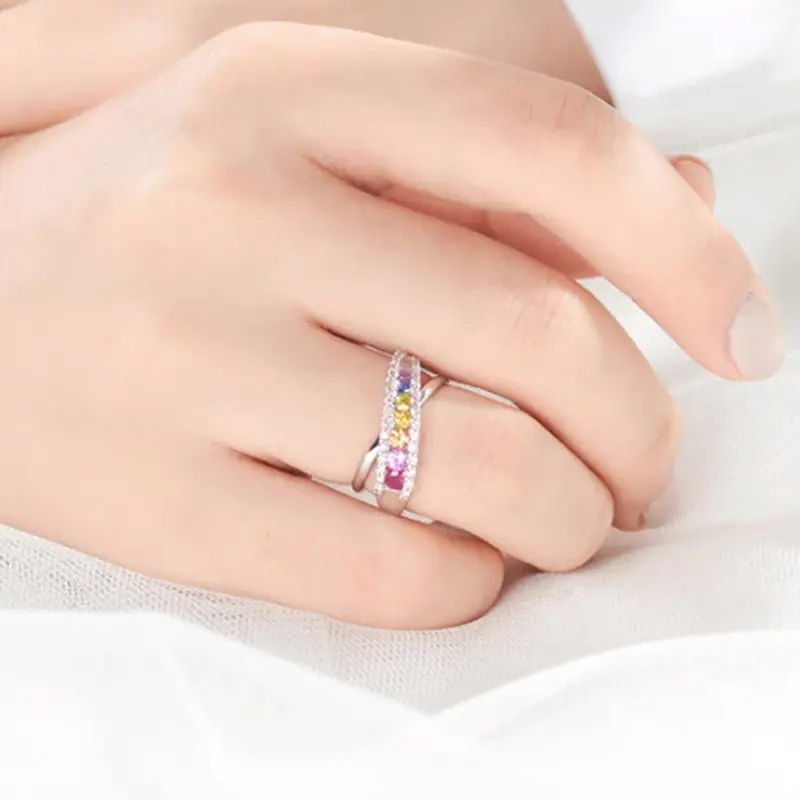 Huitan Lovely Colorful CZ Finger Ring for Women Silver Color Sparkling Cubic Zirconia Cross Accessories Luxury Wedding Jewelry