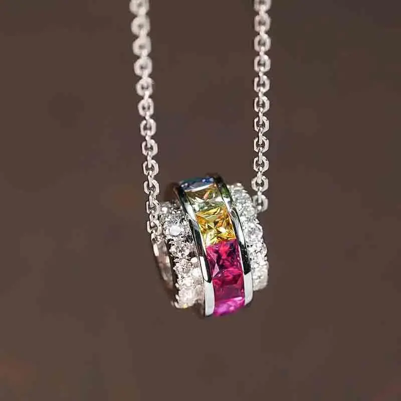 Huitan Funny Colorful Rainbow Pendant Necklace for Women Brilliant Attractive Neck Accessories Aesthetic Charms Party Jewelry