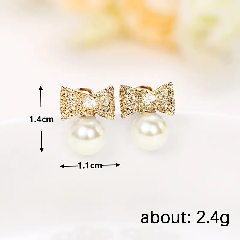 Huitan Dainty Women's Stud Earrings Bow Shape with Simulated Pearl Fashion Contracted Ear Accessories Wedding Statement Jewelry