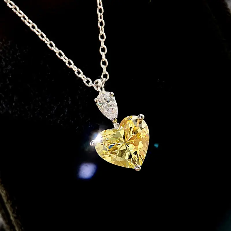 Huitan Gorgeous AAA Heart Cubic Zirconia Bright Yellow Pendant Necklace for Women High-quality Love Necklaces Engagement Jewelry