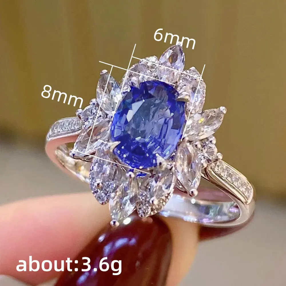 Huitan Luxury Oval Blue Cubic Zirconia Female Ring for Wedding Engagement Ceremony Party New Fashion Design Women's Ring Jewelry